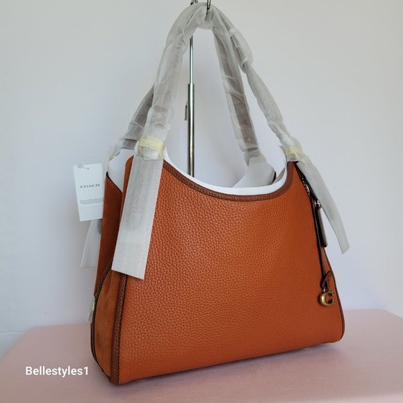 COACH Lori Colorblocked Pebbled Leather & Suede Shoulder Bag- Canyon color⭐ - Picture 2 of 16